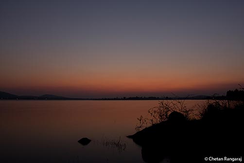 The Kabini Reservoir at dusk.